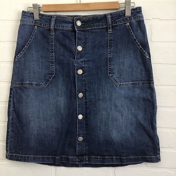 Kensie jeans mini dress button up denim skirt size medium front pocket dark blue - Picture 9 of 9